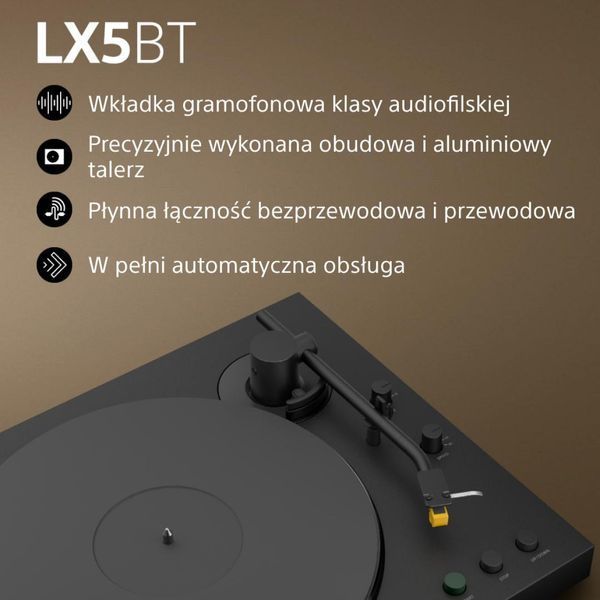 Програвач вінілу SONY PS-LX5BT Чорний, автоматичний, пасовий привід, Bluetooth, Hi-Res Audio, фонокоректор, швидкість 33 1/3, 45 об/хв 2110748 фото