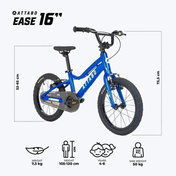 Дитячий двоколісний велосипед Attabo Ease 16 Blue 604649 фото
