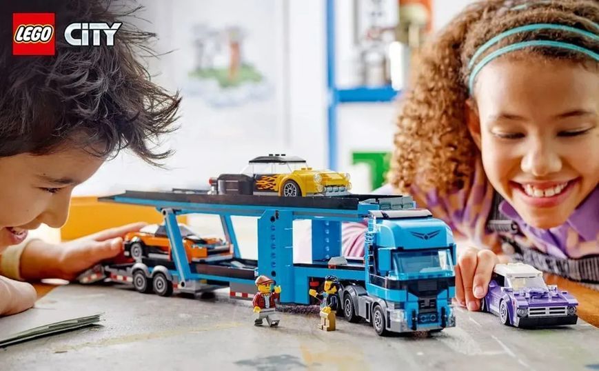 Блоковий конструктор LEGO City Вантажівка-транспортер зі спортивними авто (60408) 613318 фото