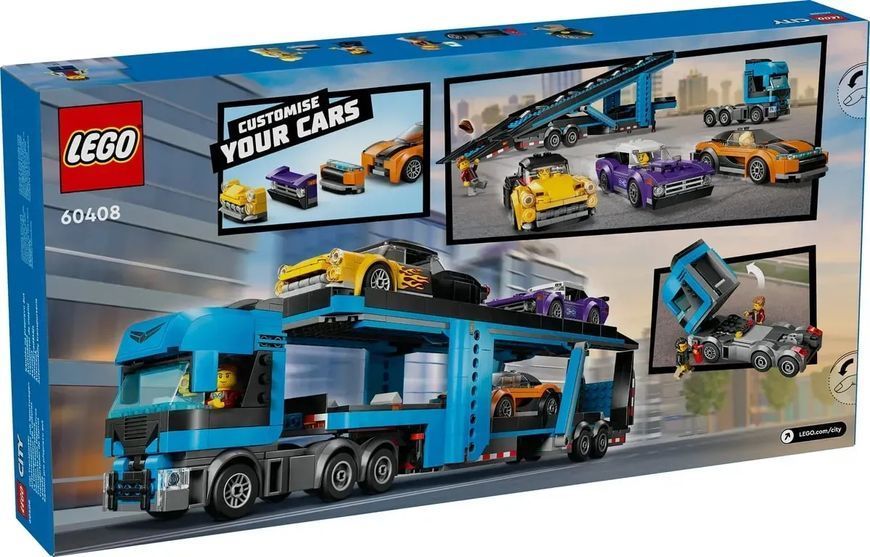 Блоковий конструктор LEGO City Вантажівка-транспортер зі спортивними авто (60408) 613318 фото