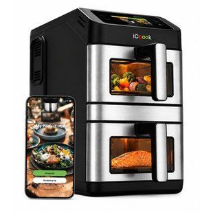 Фритюрниця без масла Air Fryer ICOOOK MFR-IC-02 10л, з подвійним кошиком, з віконцем для спостереження за приготуванням 2139944 фото