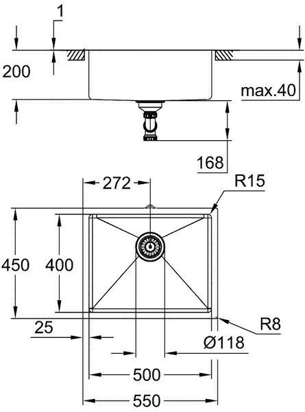 Мойка одночашевая GROHE K700U 31574SD1 Стальная 45x55 2075173 фото