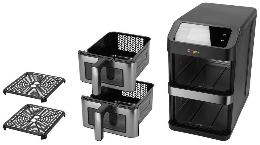 Фритюрница без масла Air Fryer ICOOOK MFR-IC-02 10л, с двойной корзиной, с окном для наблюдения за приготовлением 2139944 фото