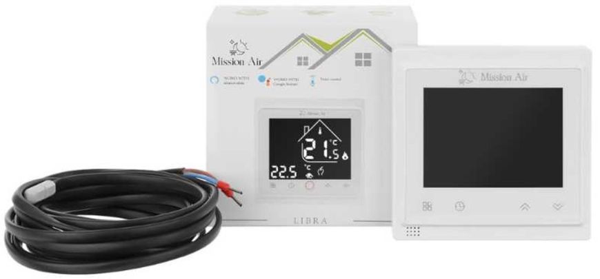 Нагревательный мат под плитку MISSION AIR MA-160W/m&sup2; 1,5 м&sup2; (3 м x 50 см) + терморегулятор Libra Белый WiFi e2066429 фото