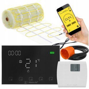 Гріючий мат під плитку MISSION AIR MA-160W/m2 8м2 (16м x 50см) + регулятор Gemini Чорний WiFi e2065681 фото