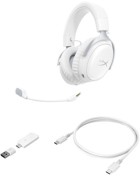 Навушники HYPERX Cloud III S Wireless, повнорозмірні, об'ємний звук, білі 2143036 фото