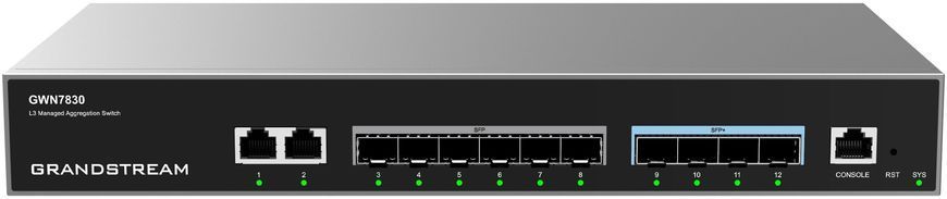 Комутатор GRANDSTREAM GWN7830 10 Gigabit Ethernet, 12 портів, керований e2165860 фото