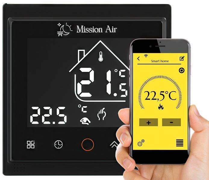 Нагрівальний мат під плитку MISSION AIR MA-160W/m&sup2; 3.5м&sup2; (7м x 50см) + регулятор Libra Чорний WiFi e2066407 фото