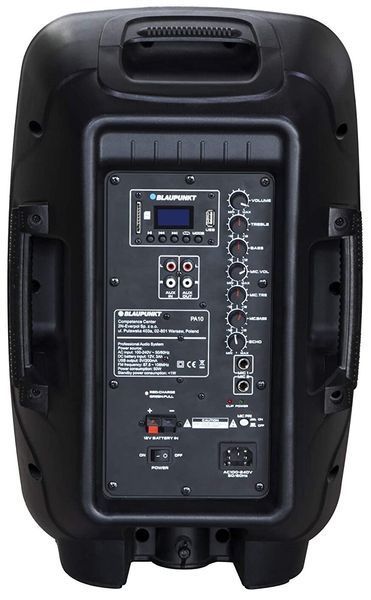 Power Audio BLAUPUNKT PA10, 600 Вт, Bluetooth, акумулятор 3,5 години, мікрофонний вхід, USB-вхід, FM-тюнер 873188 фото