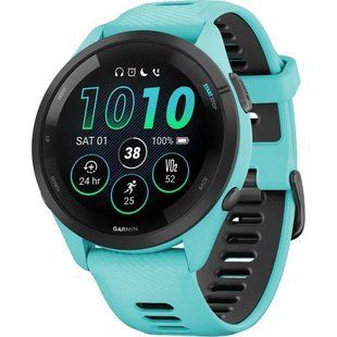 Смарт-годинник Garmin Forerunner 265 Black Bezel w. Aqua Case and Aqua/Black Silicone Band (010-02810-02/12/52) 035074 фото