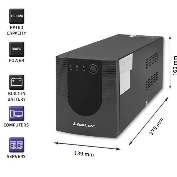Линейно-интерактивное ИБП Qoltec Monolith 1500VA/900W (53776) 022619 фото