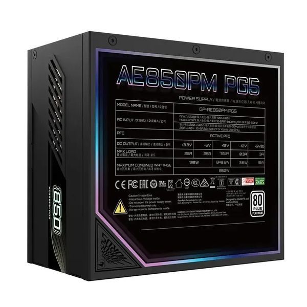 Блок питания Gigabyte AE850PM PG5 850W Black (GP-AE850PM PG5) 525787ua фото
