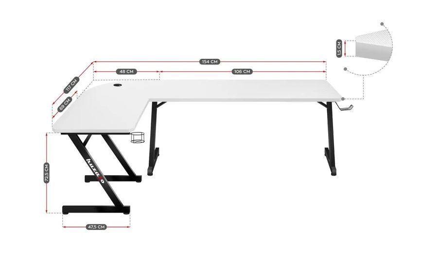 Геймерский игровой стол Huzaro Hero 7.0 White 378722 фото