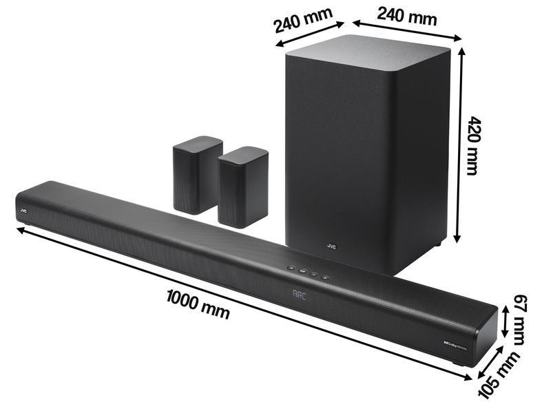 Саундбар JVC TH-E874B Чорний 5.1.2-канальний, Бездротовий сабвуфер, HDMI ARC, Bluetooth, Dolby Atmos 2063532 фото