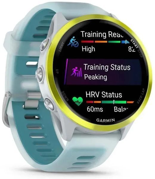 Смарт-годинник Garmin Forerunner 570 47mm Amp Yellow Aluminum w. Translucent Whitestone/Turquoise Band (010-02971-01) 614367 фото