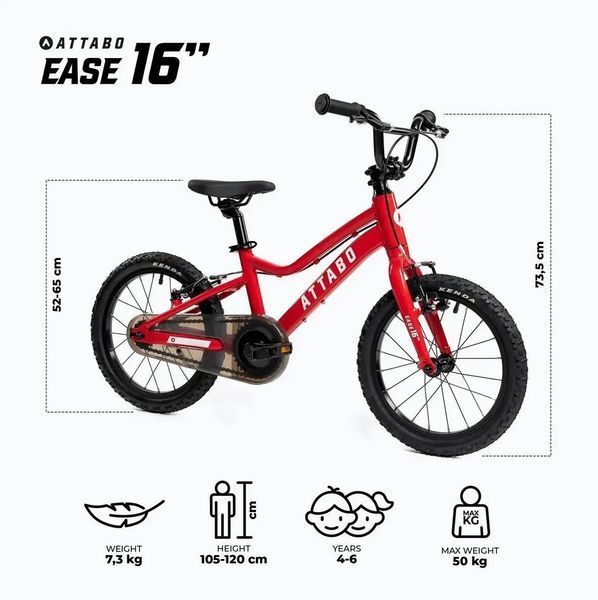 Дитячий двоколісний велосипед Attabo Ease 16 Red 604651 фото