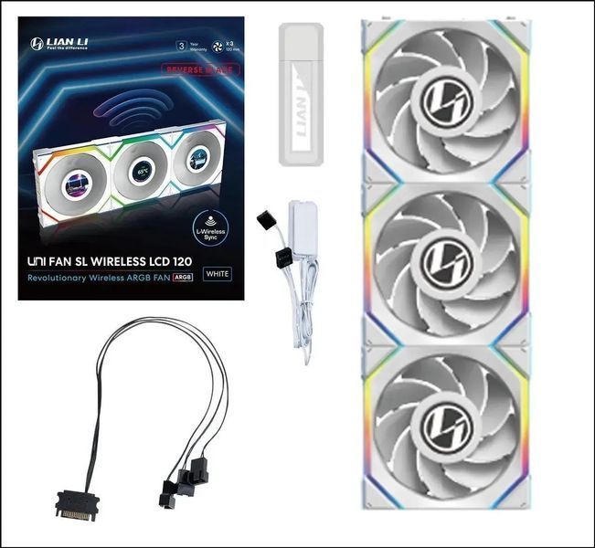 Вентилятор Lian Li Uni Fan SL Wireless LCD 120 Reverse Blade White 3-pack (12RSLLCD1W3W) 550324 фото