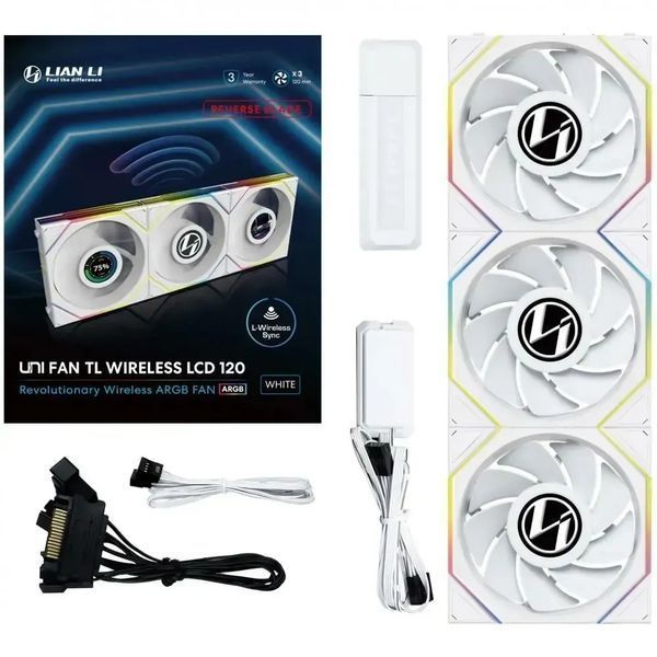 Вентилятор Lian Li Uni Fan TL120 LCD Wireless 3-pack White (12RTLLCD1W3W) 585371 фото