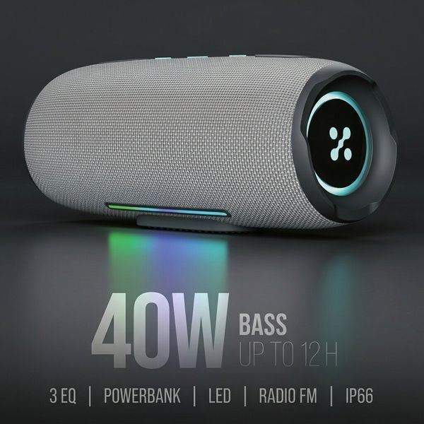 Мобільна колонка XMUSIC BTS860 Bluetooth, потужність 40 Вт, IP66, акумулятор 5000 мАг, радіо FM, сіра 2086337 фото