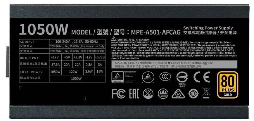 Блок питания Cooler Master MWE GOLD 1050 V2 (MPE-A501-AFCAG) 001173 фото
