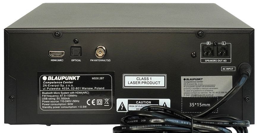 Вежа BLAUPUNKT MS30.2BT чорна, HDMI ARC, відтворення CD/-R/-RW, Bluetooth, тюнер FM з цифровим синтезом PLL, вхід USB 2022127 фото