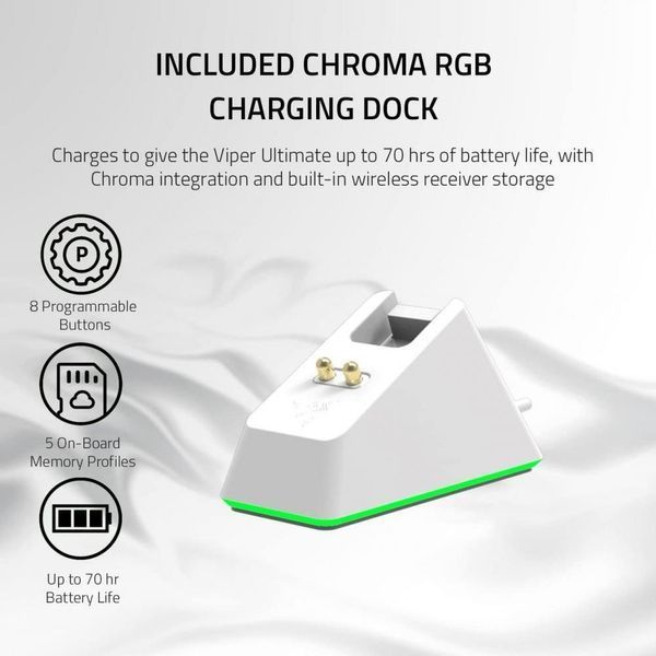 мышь Razer Viper Ultimate Wireless & Mouse Dock Mercury White (RZ01-03050400-R3M1) 024027 фото