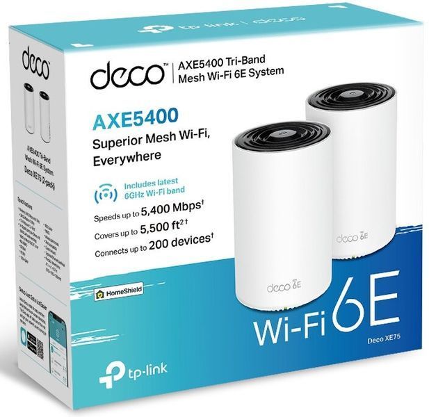 Маршрутизатор TP-LINK Deco XE75 2.4 / 5 / 6 ГГц (TriBand), Wi-Fi Mesh (2 шт.) 2010698 фото