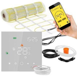 Нагревательный мат под плитку MISSION AIR MA-160W/м 0,5 м&sup2; (1 м x 50 см) + регулятор Leo Белый WiFi e2066589 фото