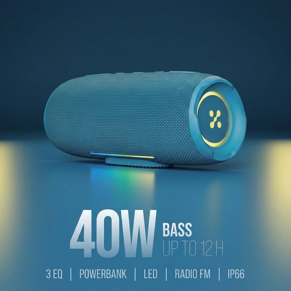 Мобільна колонка XMUSIC BTS860 Bluetooth, потужність 40 Вт, IP66, акумулятор 5000 мА&middot;г, радіо FM, синя 2086338 фото