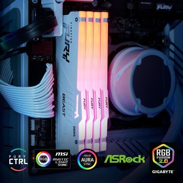 Пам'ять для настільних комп'ютерів Kingston FURY 32 GB DDR5 6000 MHz Beast RGB EXPO White (KF560C36BWEA-32) 033804 фото