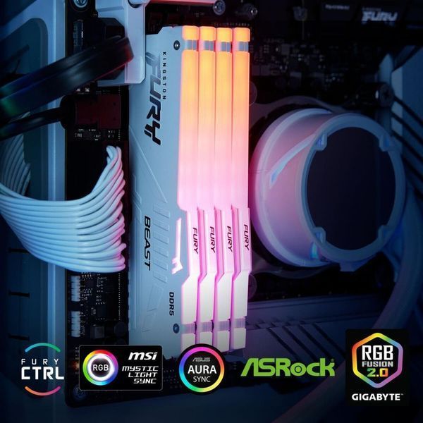 Пам'ять для настільних комп'ютерів Kingston FURY 32 GB DDR5 6000 MHz Beast RGB White (KF560C40BWA-32) 033805 фото