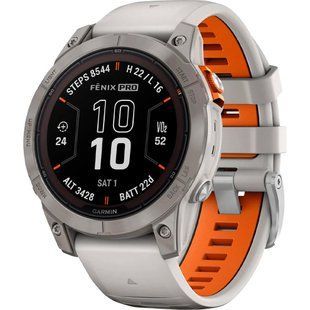 Смарт-годинник Garmin Fenix 7 Pro Sapphire Solar Titanium w. Fog Gray/Ember O. Band (010-02777-20/21) 035264 фото