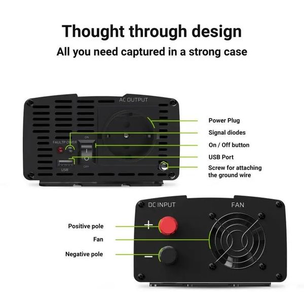 Преобразователь (инвертор) DC-AC Green Cell INV09 12/230В 1000/2000W 461140 фото