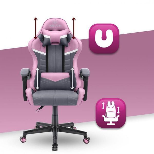 Комп'ютерне крісло для геймера Hell's HC-1004 PINK-GREY Fabric 018575 фото