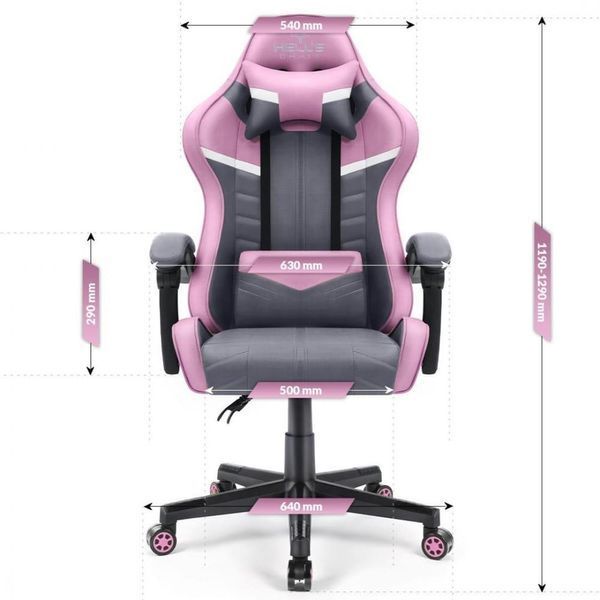 Комп'ютерне крісло для геймера Hell's HC-1004 PINK-GREY Fabric 018575 фото