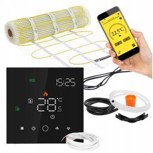 Гріючий мат під плитку MISSION AIR MA-160W/m2 2м&sup2; (4м x 50см) + регулятор Leo Чорний Wi-Fi e2066374 фото