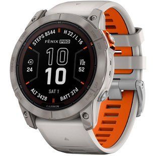 Смарт-годинник Garmin Fenix 7X Pro Sapphire Solar Titanium w. Fog Gray/Ember O. Band (010-02778-14/15/64) 035268 фото