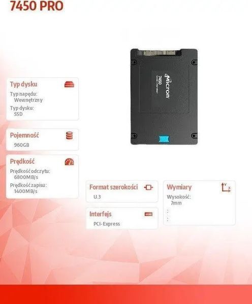 SSD накопичувач Micron 7450 PRO 960 GB (MTFDKCB960TFR-1BC1ZABYYR) 000909 фото