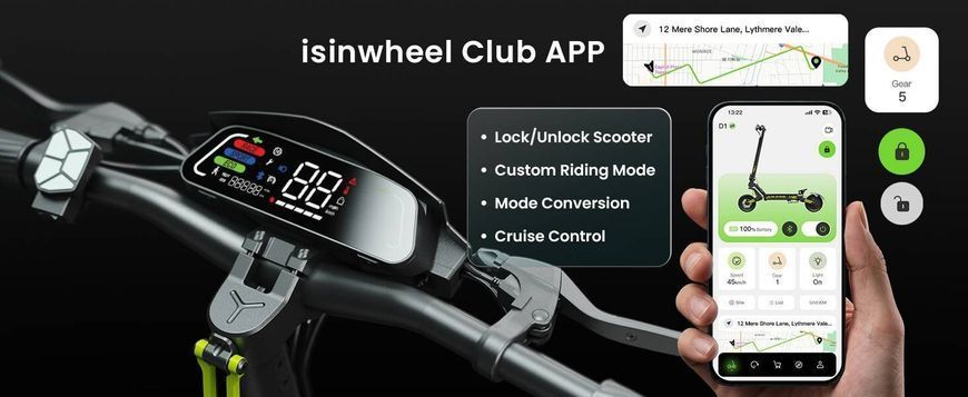 Електросамокат ISINWHEEL D1 Plus 20 км/год 1200W Амортизація 10" Чорний 2131391 фото