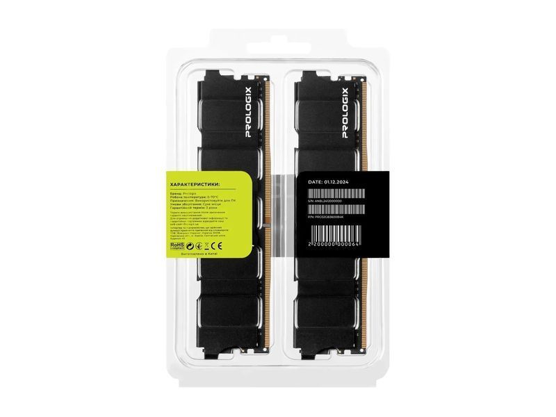 Пам'ять для настільних комп'ютерів Prologix 16 GB (2x16GB) DDR4 3600 MHz Black (PRO32GB3600B4K) 579676ua фото