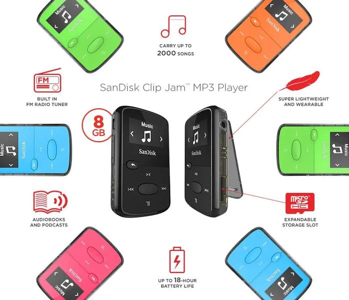 Компактний MP3 плеєр SanDisk Sansa Clip Jam Green 8GB (SDMX26-008G-G46G) 170420 фото