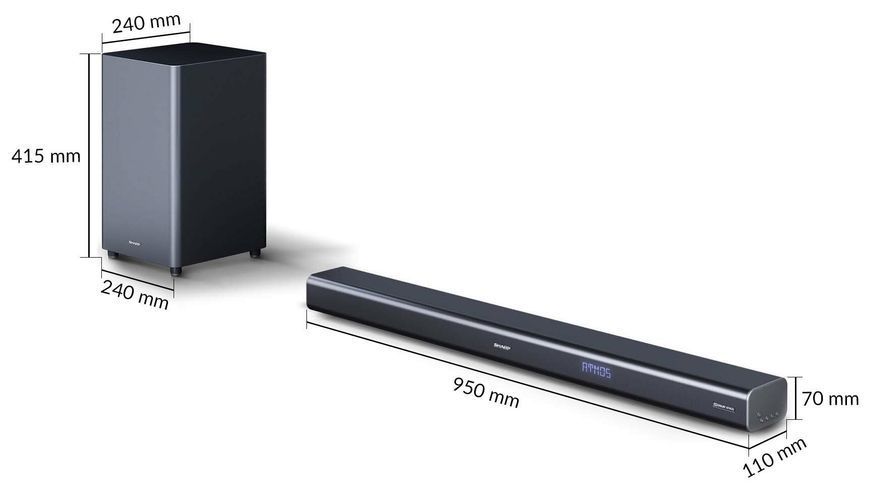 Саундбар SHARP HT-SBW460 Черный 3.1-канальный, Беспроводной сабвуфер, 4K, Dolby Atmos, HDMI eARC, Bluetooth 561049 фото