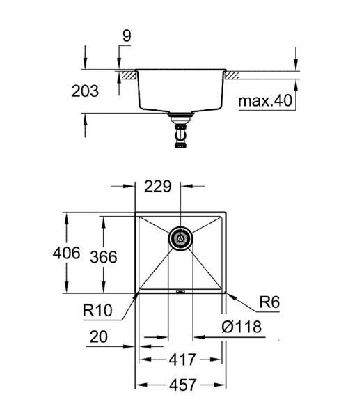 Мойка одночашевая GROHE K700U 31653AP0 Черная 40.6x45.7 667220 фото
