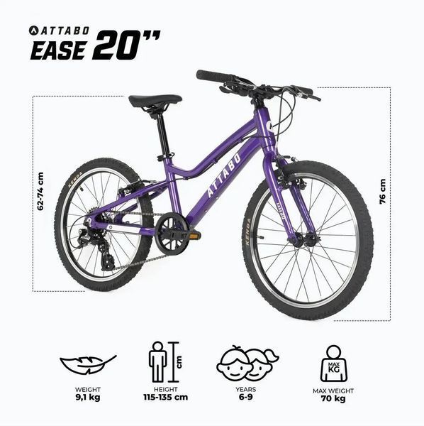 Дитячий двоколісний велосипед Attabo Ease 20 Purple 604654 фото