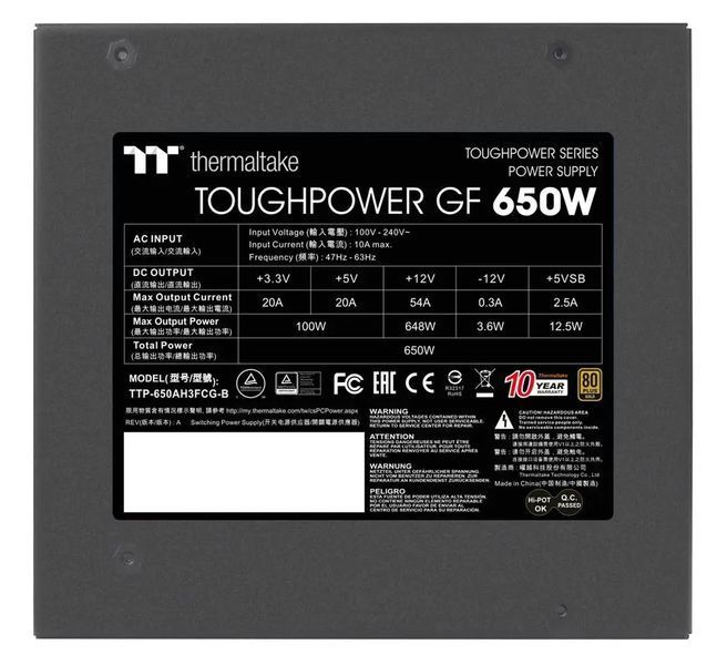 Блок живлення Thermaltake Toughpower GF1 650W (PS-TPD-0650FNFAGE-2) 008600 фото