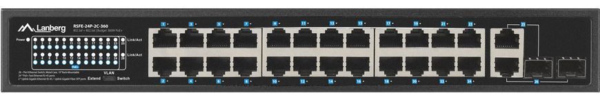 Комутатор LANBERG RSFE-24P-2C-360 Fast Ethernet, 28 портів, функція PoE 257558 фото