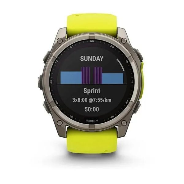 Смарт-часы Garmin Fenix 8 51mm Solar Sapphire Titanium w. Amp Yellow/Graphite Silicone Band (010-02907-20/21) 613059 фото