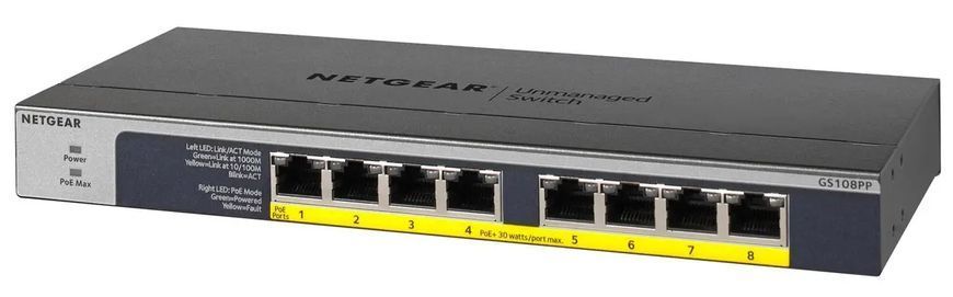 Комутатор некерований Netgear GS108PP (GS108PP-100EUS) 017808 фото
